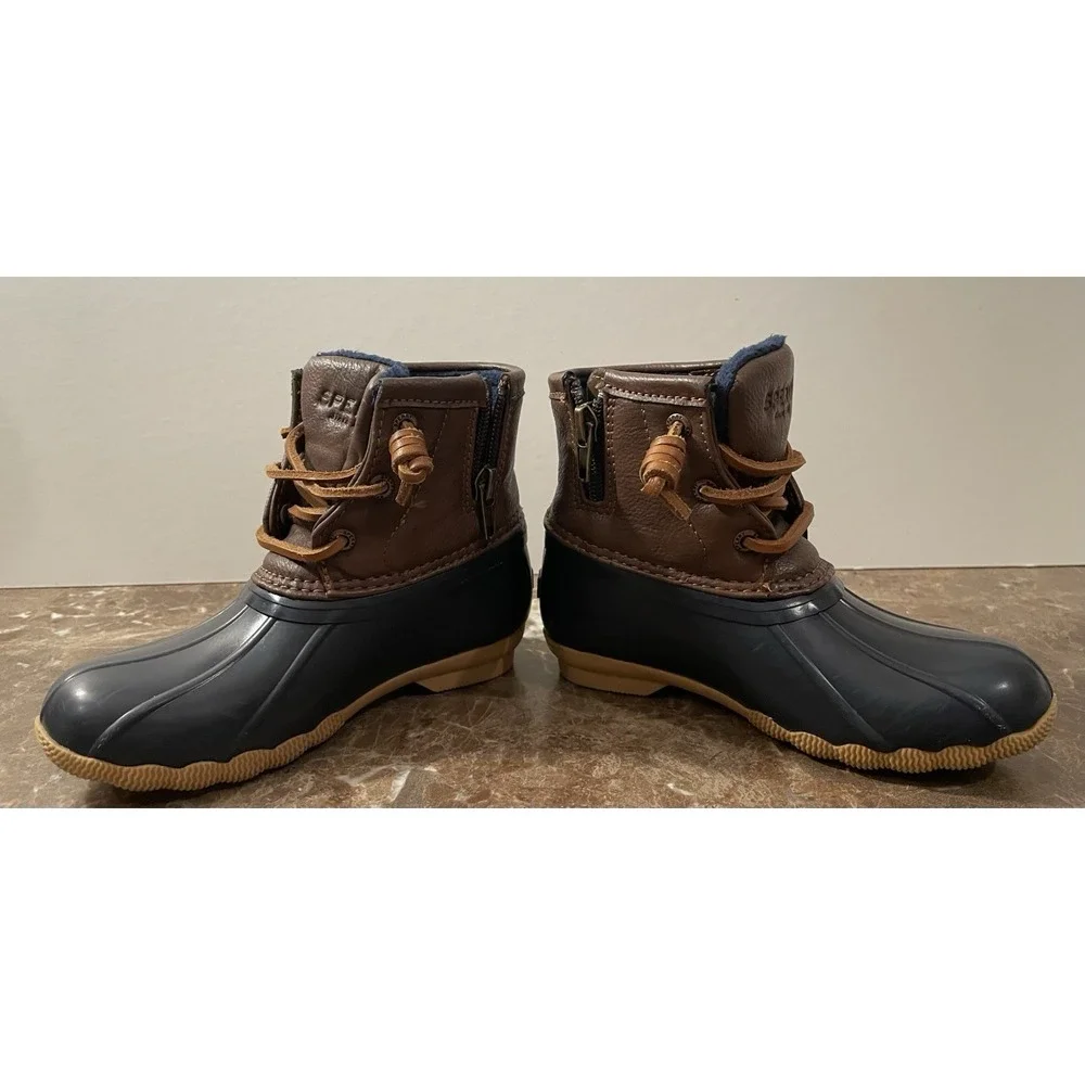 Sperry Toddler Top Sider Saltwater Blue Brown Leather‎ Waterproof Duck Boots 10M